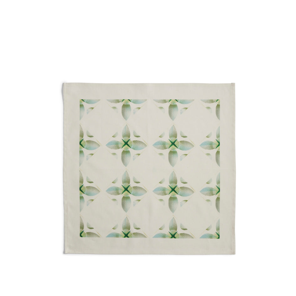 Stencil and Spray Painted Linen Napkin in Cyan Zoom Image 2